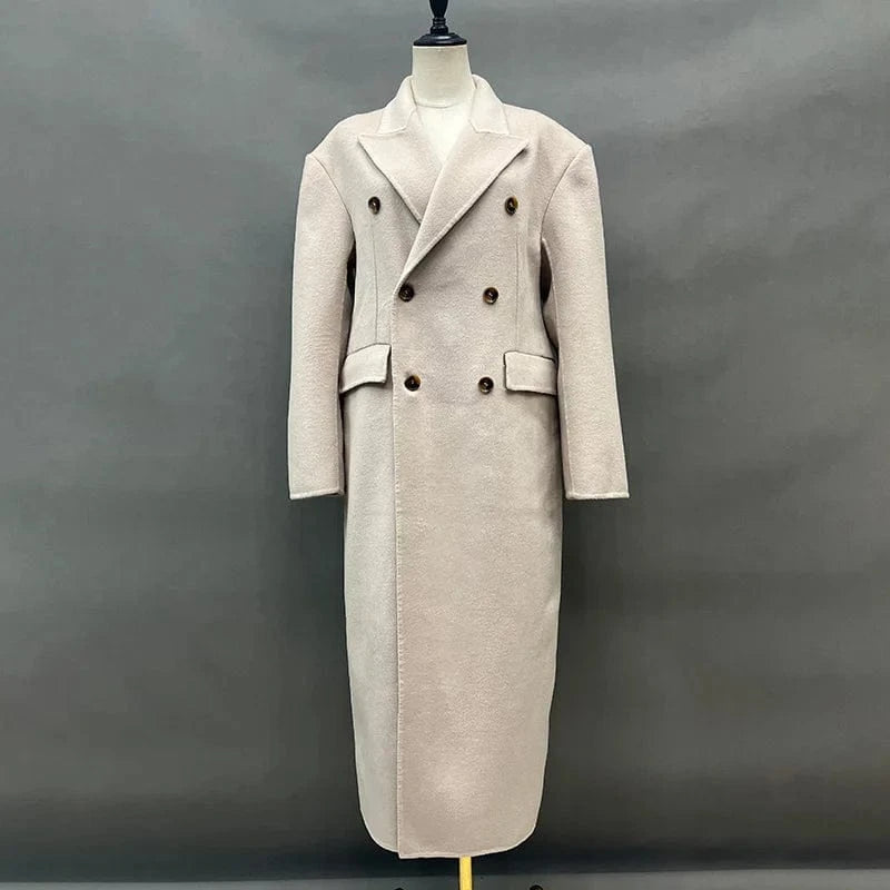 High Quality Turn Down Collar Elegant Wool Coats Women Luxury Double Sided Cashmere Coat