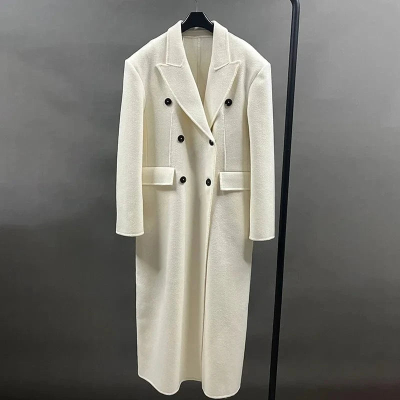 High Quality Turn Down Collar Elegant Wool Coats Women Luxury Double Sided Cashmere Coat