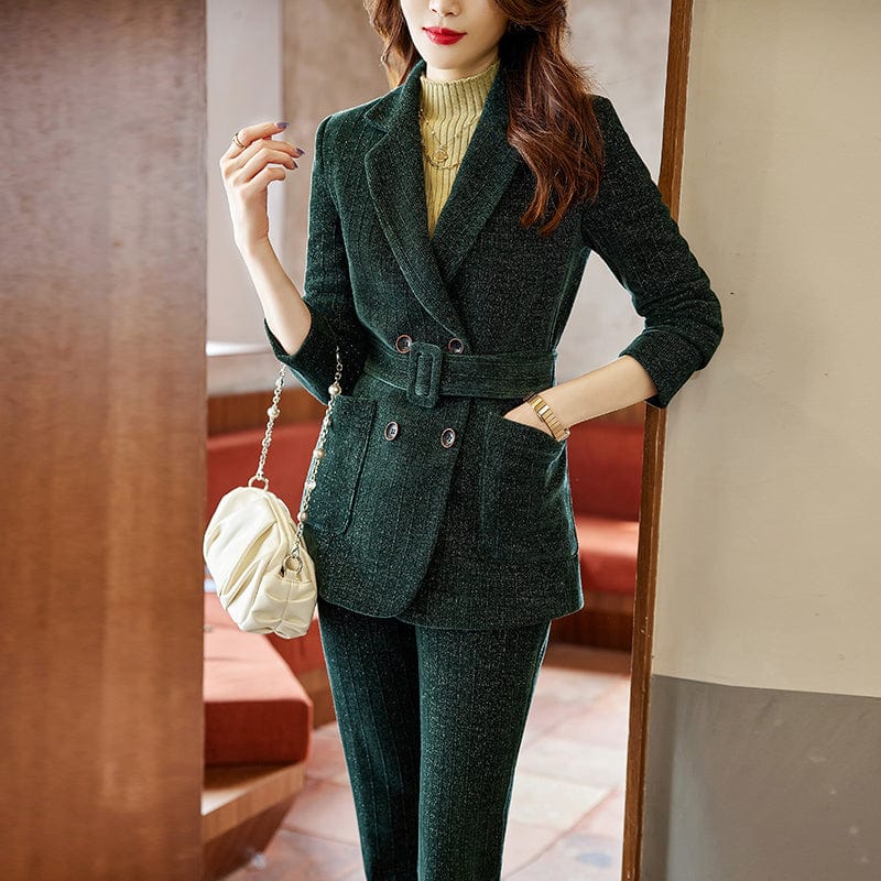 High-quality Velvet Fabric Business Pant Suit 2 Piece Set for Women OEM Jacket and Trouser Double Breasted Office Lady Style