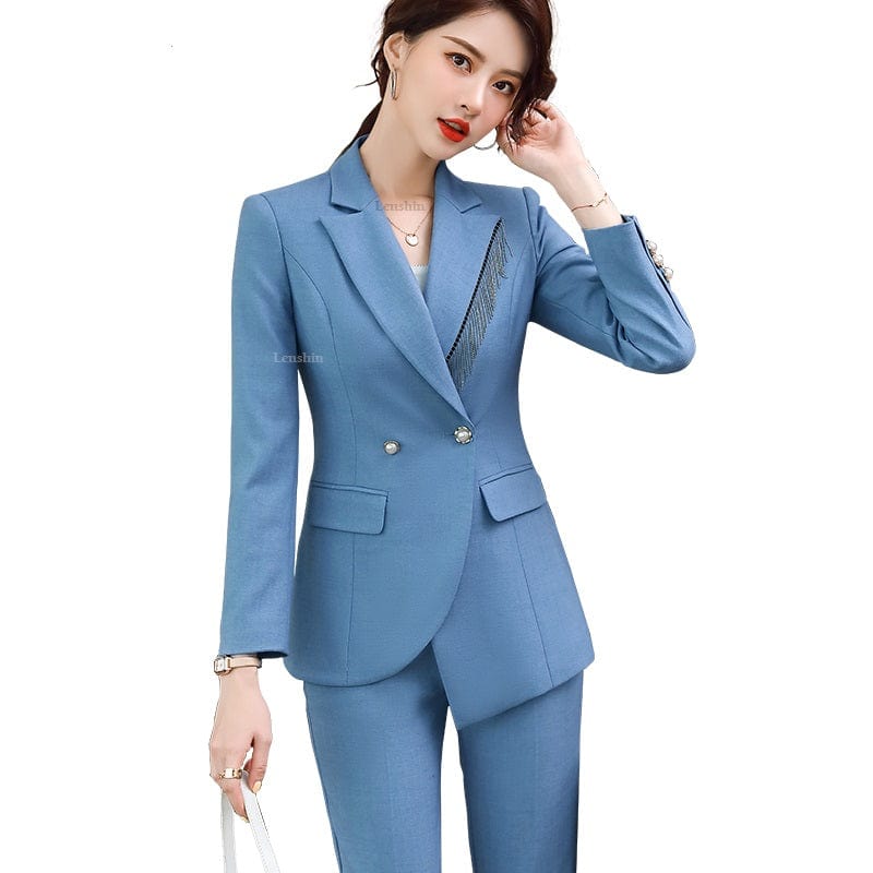 High-quality Wholesale Candy Color Tassel 2 Piece Suit Set for Women Clothes Suit Business Office Lady Work Wear Pant Suits