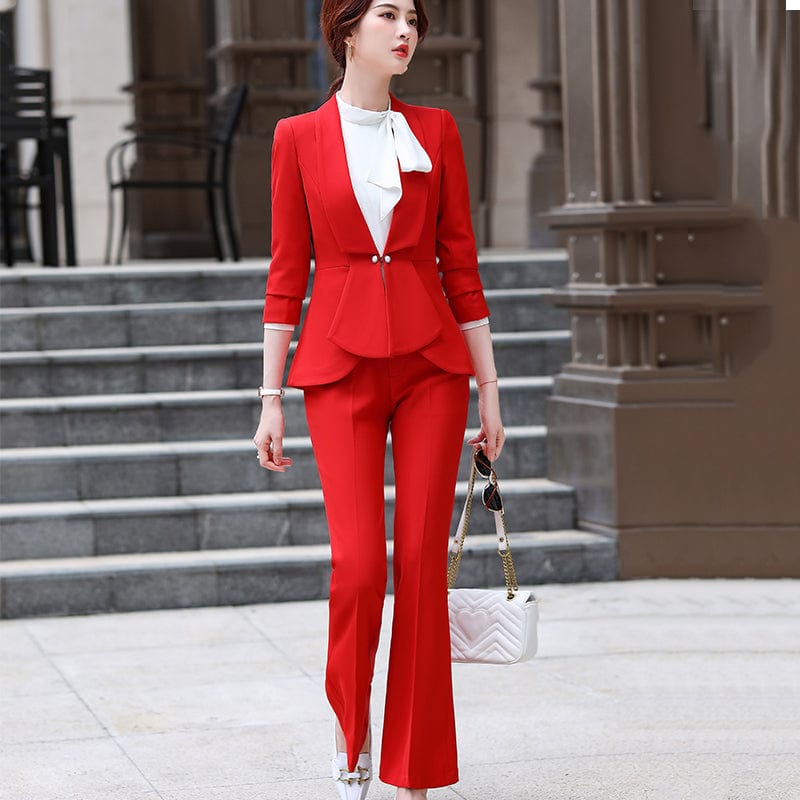 High-quality Wholesale Hidden Breasted 2 Piece Suit Set for Women Business Office Lady Work Wear Formal Business Pink Pant Suits