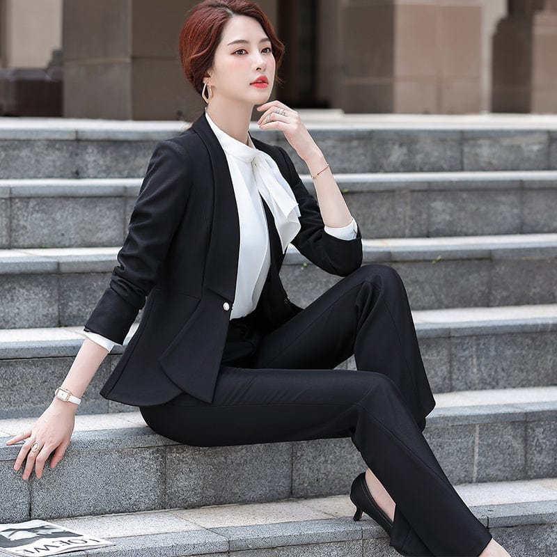 High-quality Wholesale Hidden Breasted 2 Piece Suit Set for Women Business Office Lady Work Wear Formal Business Pink Pant Suits