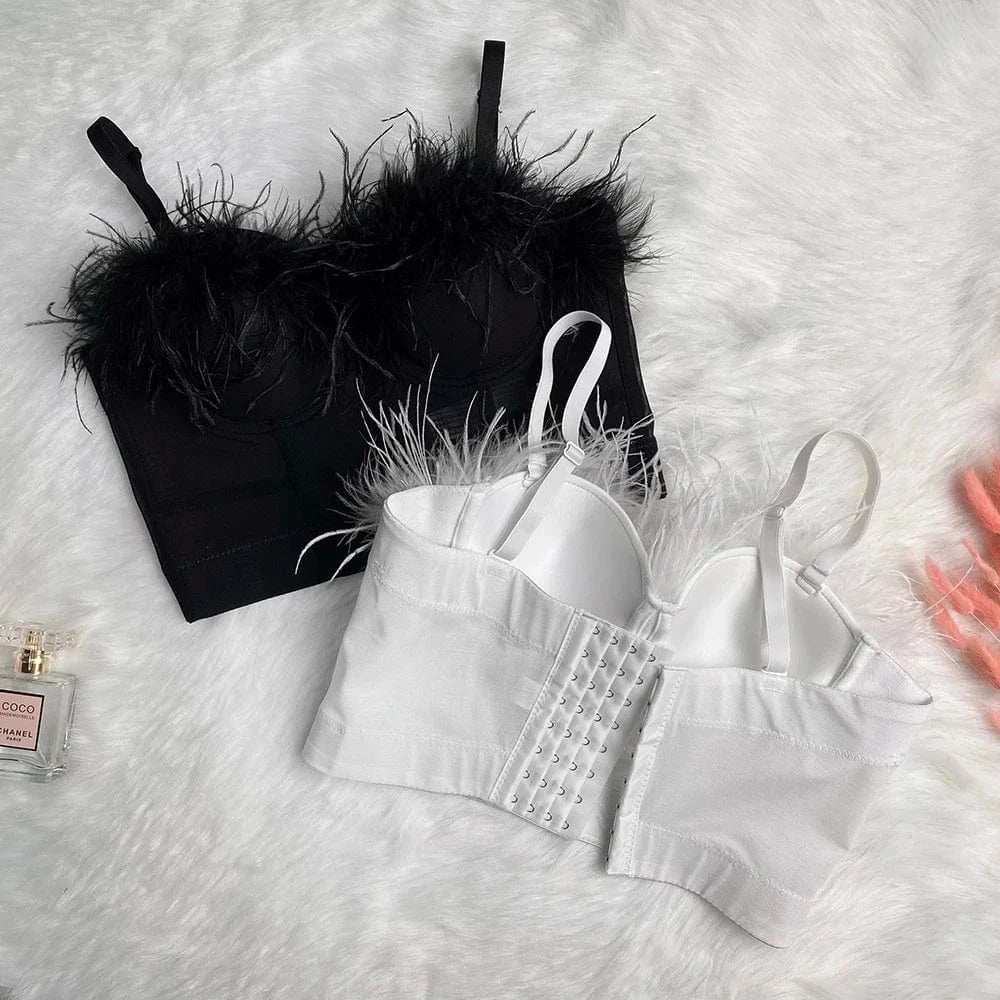 High quality wholesale sexy underwear feather Bra Black and white transparent women's top