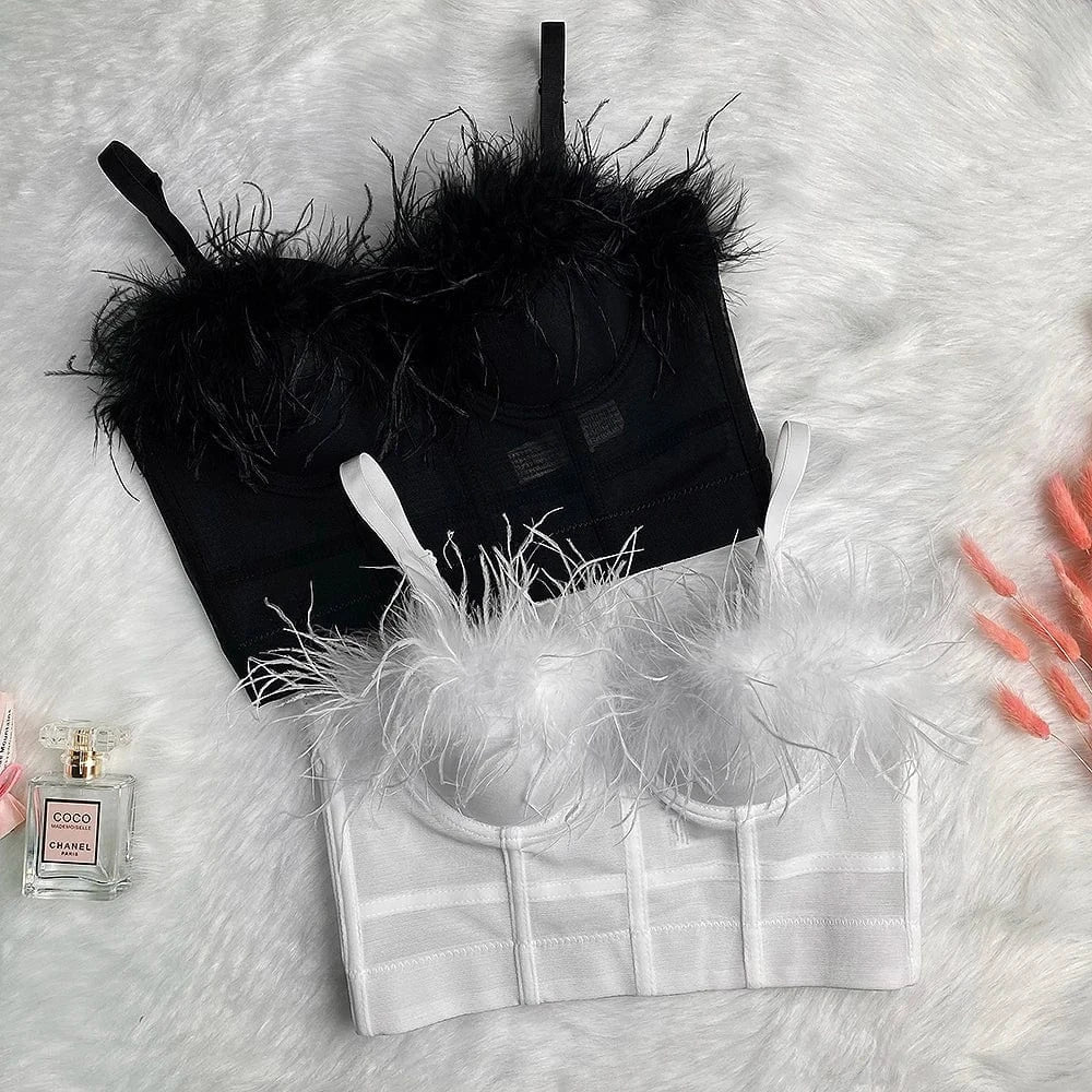 High quality wholesale sexy underwear feather Bra Black and white transparent women's top