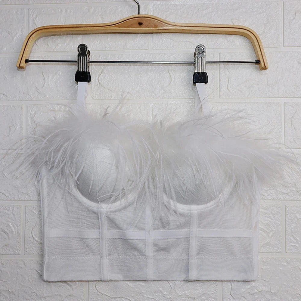 High quality wholesale sexy underwear feather Bra Black and white transparent women's top