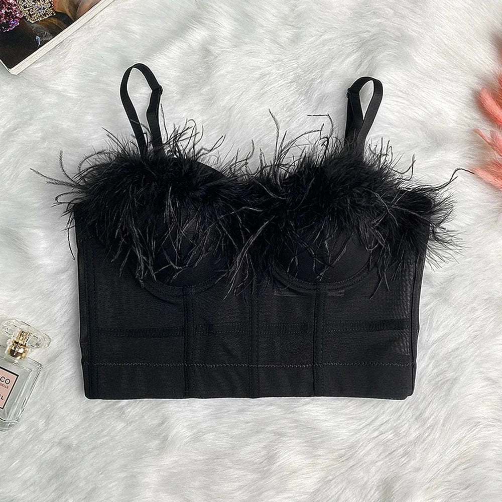 High quality wholesale sexy underwear feather Bra Black and white transparent women's top