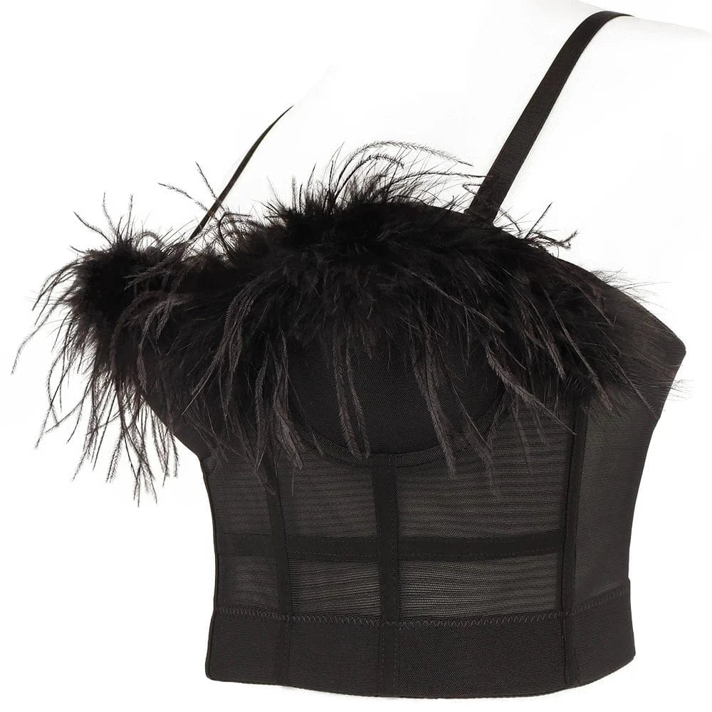 High quality wholesale sexy underwear feather Bra Black and white transparent women's top