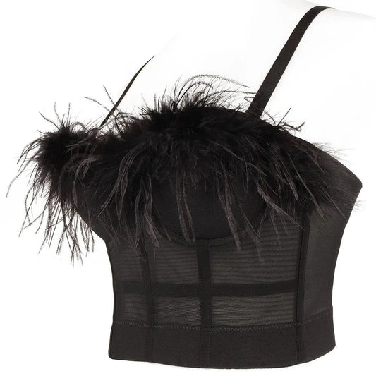 High quality wholesale sexy underwear feather Bra Black and white transparent women's top