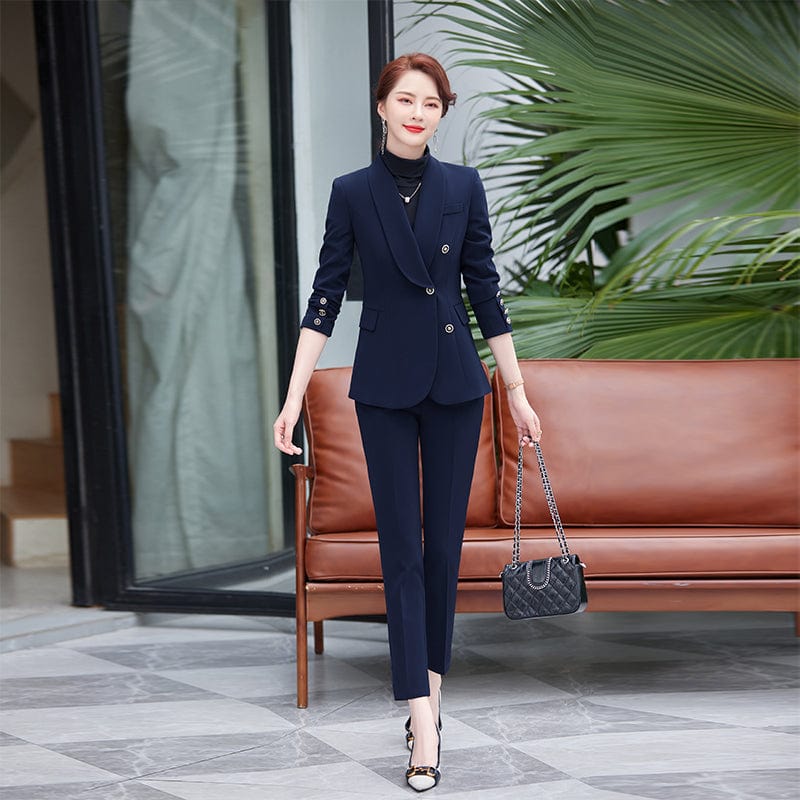High-quality Wholesale Shawl Collar 2 Piece Suit Set for Women Business Office Lady Work Wear Business One button Pant Suits