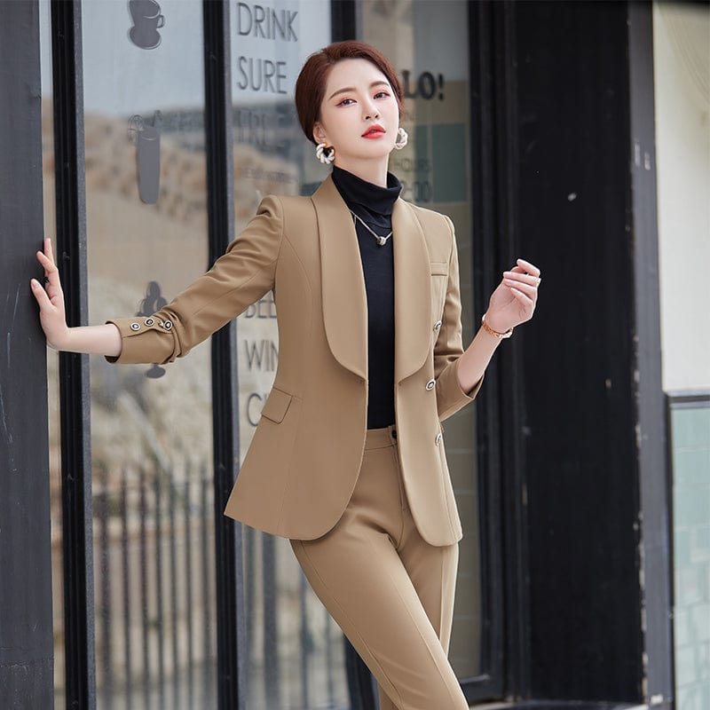 High-quality Wholesale Shawl Collar 2 Piece Suit Set for Women Business Office Lady Work Wear Business One button Pant Suits