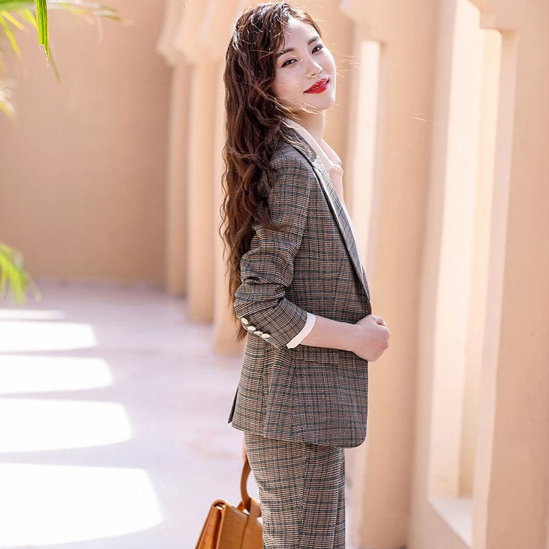 High-quality Wholesale Swallow Gird 2 Piece Suit Set for Women Clothes Suit Business Office Lady Work Wear Pant Suits