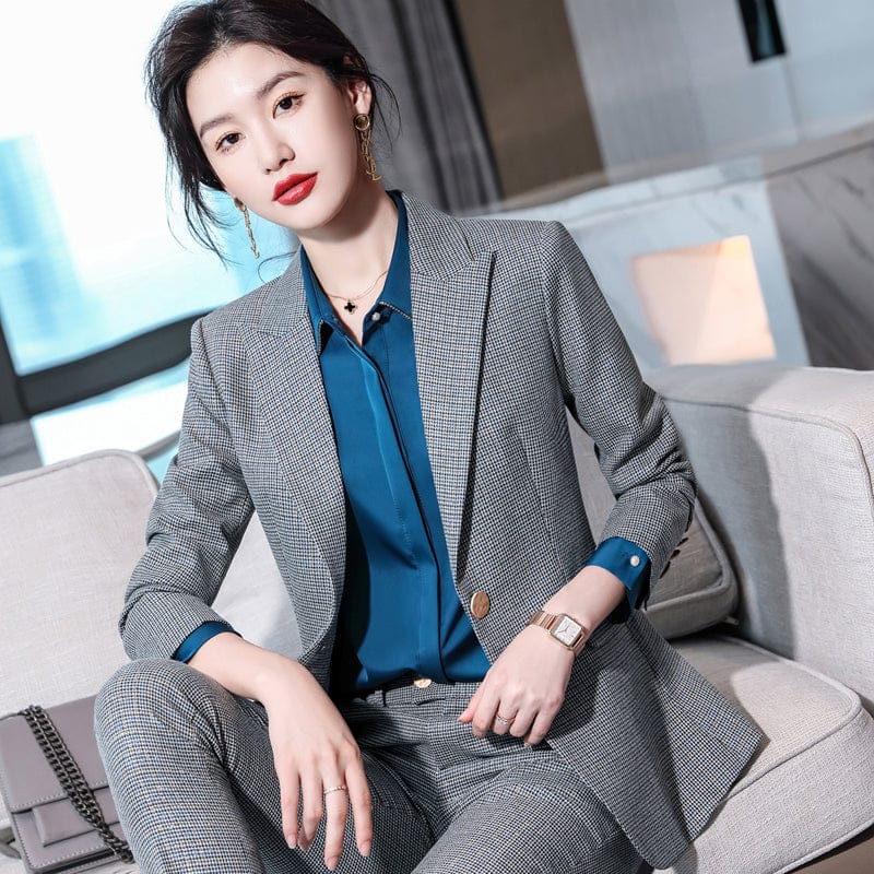High-quality Wholesale Swallow Gird 2 Piece Suit Set for Women Clothes Suit Business Office Lady Work Wear Pant Suits
