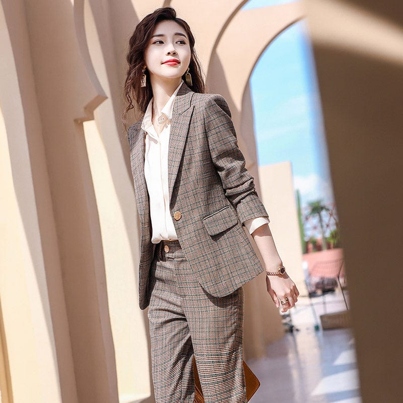 High-quality Wholesale Swallow Gird 2 Piece Suit Set for Women Clothes Suit Business Office Lady Work Wear Pant Suits