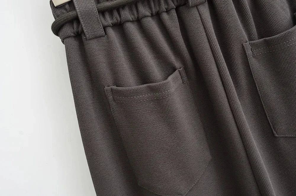 High Quality Wide Legs Ladies Sweatpants Waist Loop Drawstring Back Pocket Elastic Waistband Female Trousers Joggers Women