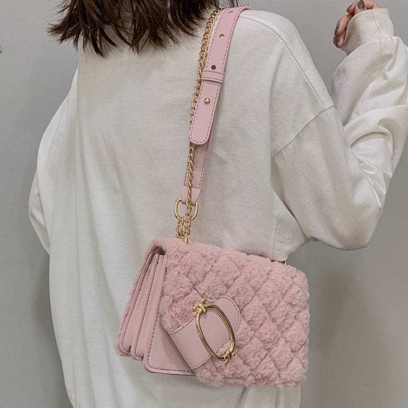 High Quality Winter Fashion Chain Shoulder Purses Small Flap Crossbody Bags for Women Soft Plush Handbags