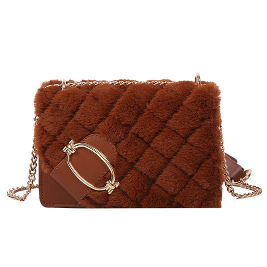High Quality Winter Fashion Chain Shoulder Purses Small Flap Crossbody Bags for Women Soft Plush Handbags