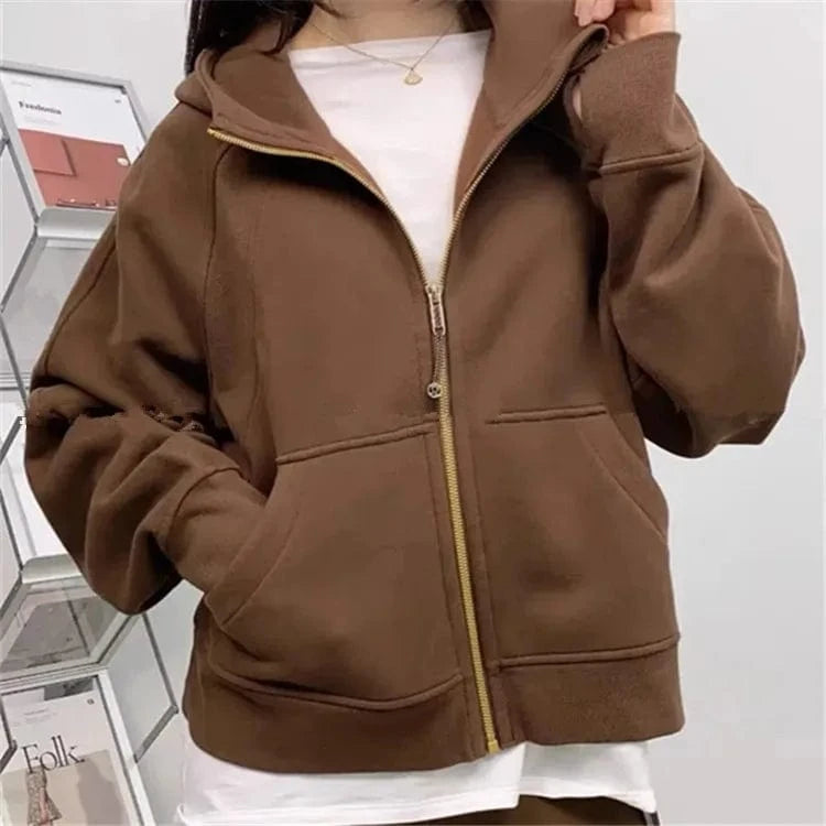 High Quality Women Blank Full Zip Up hoodies Gym winter coat Soft Fleece Lounge Cropped Zip Hoodie
