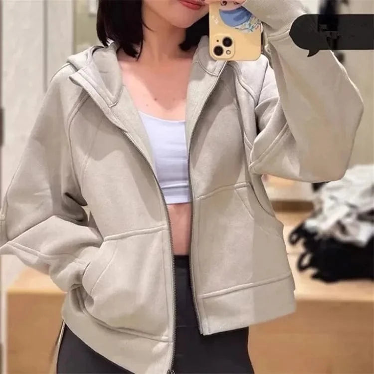 High Quality Women Blank Full Zip Up hoodies Gym winter coat Soft Fleece Lounge Cropped Zip Hoodie