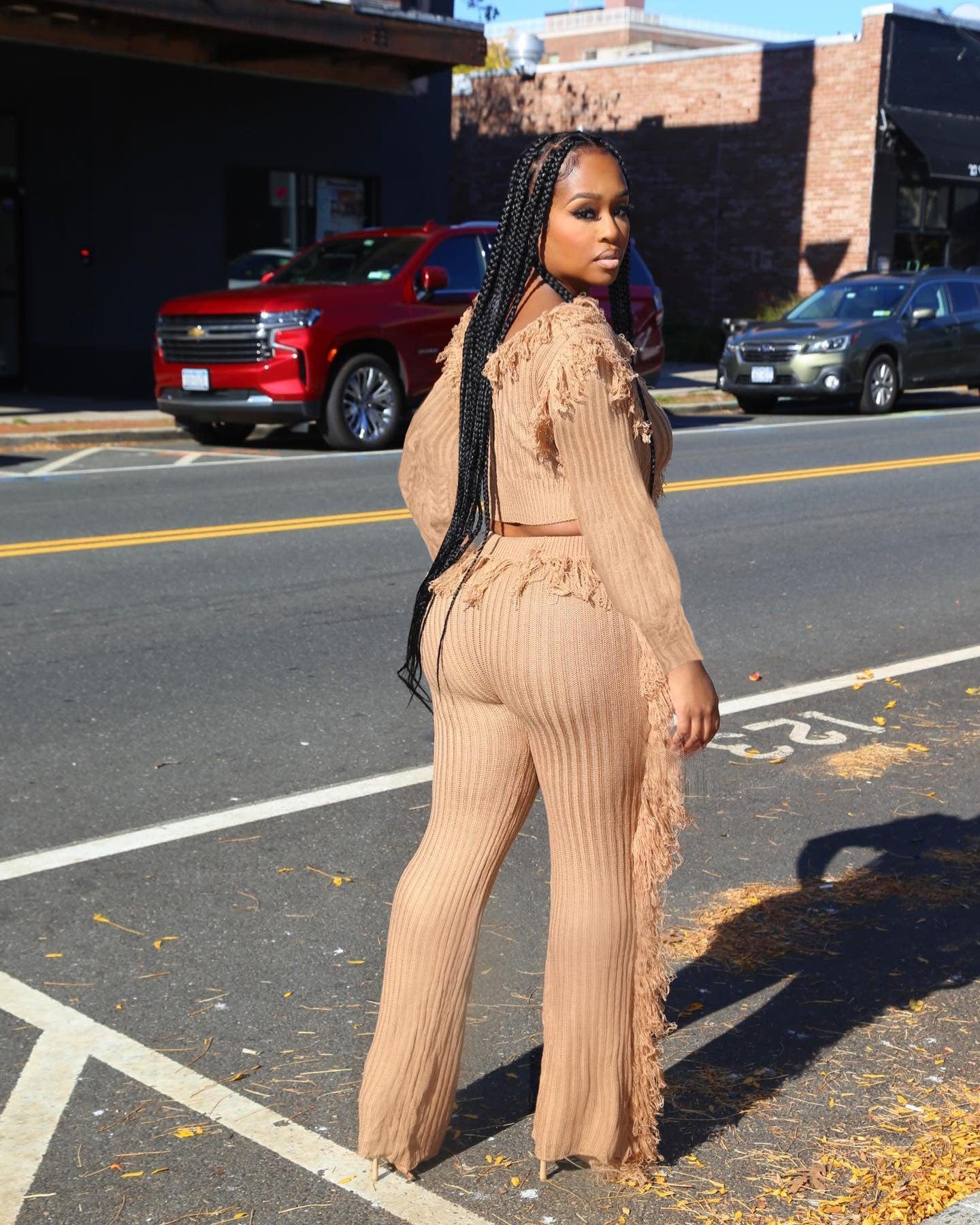 High Quality Women Boutique Knitted Two Piece Set Solid Suits Women Tassel Casual Sets for Winter Women Clothing