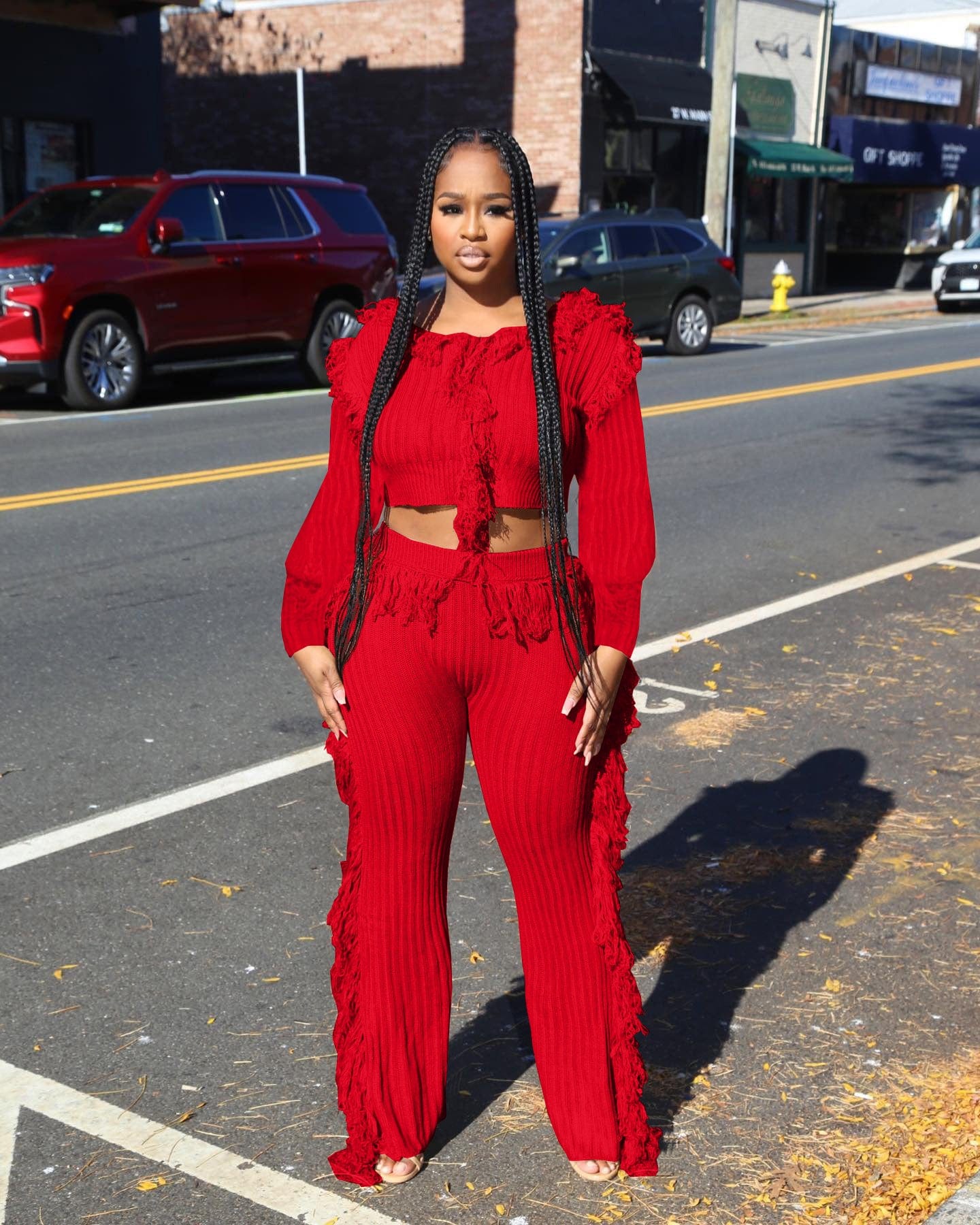 High Quality Women Boutique Knitted Two Piece Set Solid Suits Women Tassel Casual Sets for Winter Women Clothing