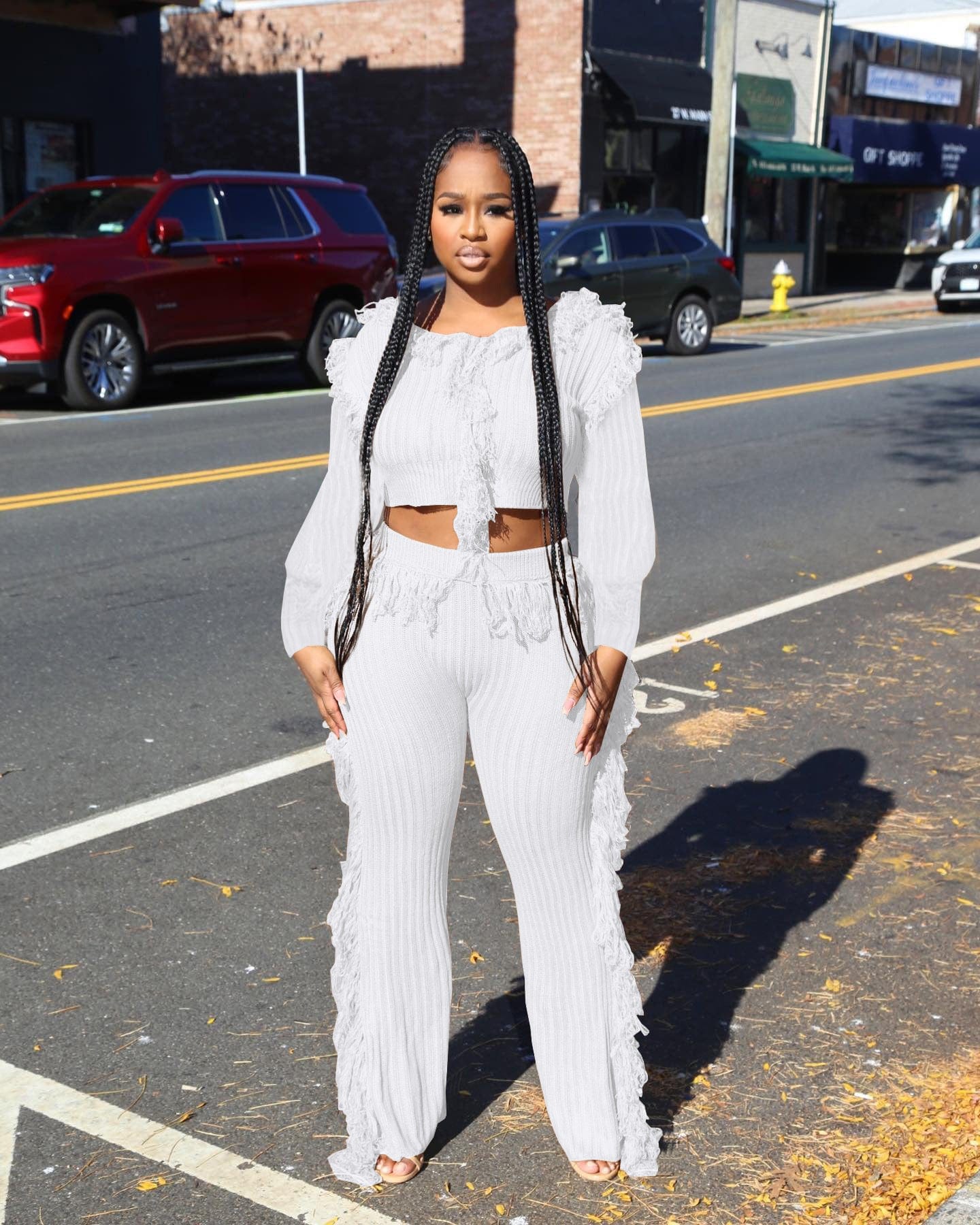 High Quality Women Boutique Knitted Two Piece Set Solid Suits Women Tassel Casual Sets for Winter Women Clothing