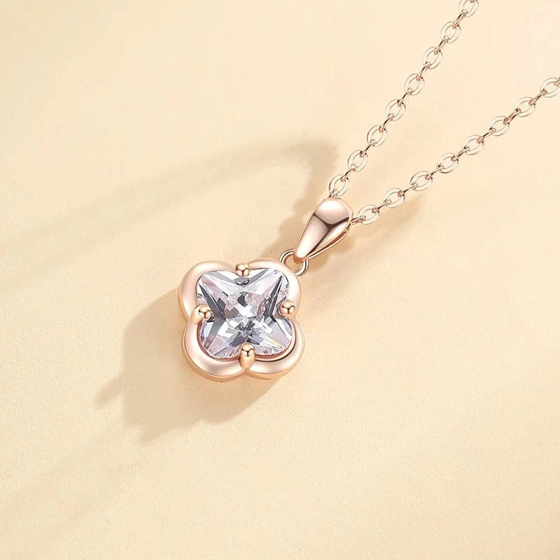 High Quality Women jewellery 925 Sterling Silver Four-Leaf Clover Pink Colored CZ Cubic Zircon Pendant S925 Necklace Jewelry