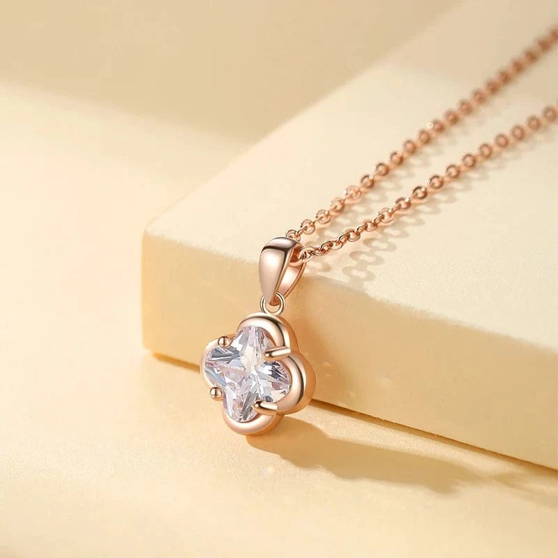 High Quality Women jewellery 925 Sterling Silver Four-Leaf Clover Pink Colored CZ Cubic Zircon Pendant S925 Necklace Jewelry