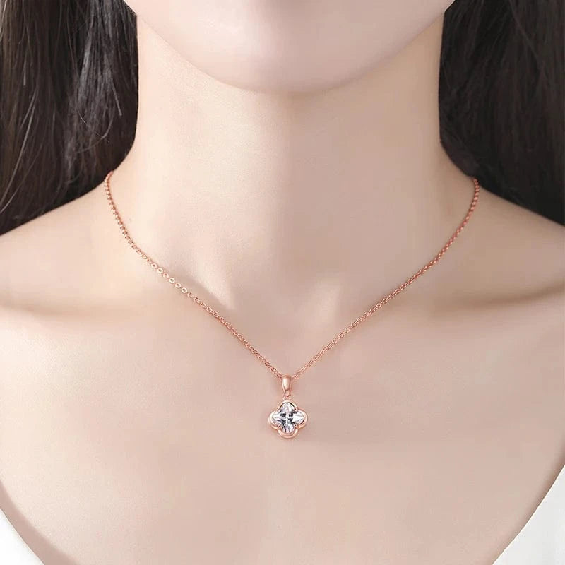 High Quality Women jewellery 925 Sterling Silver Four-Leaf Clover Pink Colored CZ Cubic Zircon Pendant S925 Necklace Jewelry