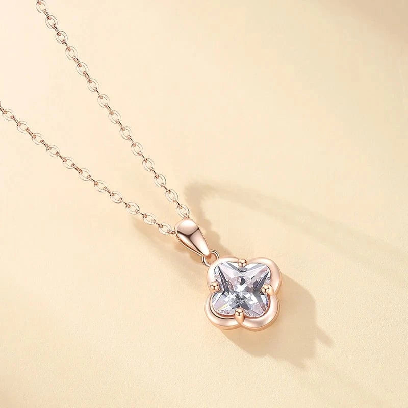 High Quality Women jewellery 925 Sterling Silver Four-Leaf Clover Pink Colored CZ Cubic Zircon Pendant S925 Necklace Jewelry