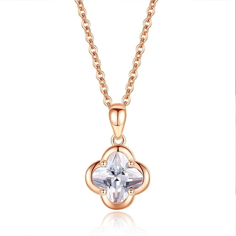 High Quality Women jewellery 925 Sterling Silver Four-Leaf Clover Pink Colored CZ Cubic Zircon Pendant S925 Necklace Jewelry
