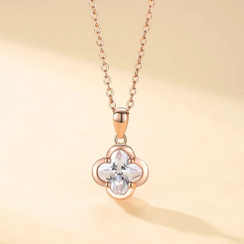High Quality Women jewellery 925 Sterling Silver Four-Leaf Clover Pink Colored CZ Cubic Zircon Pendant S925 Necklace Jewelry