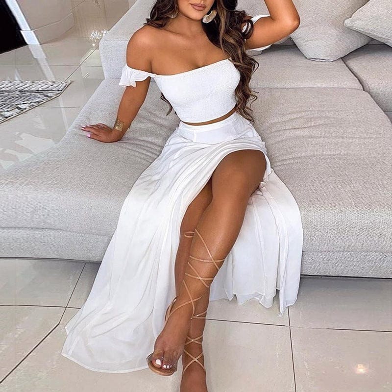 High Quality Women's Summer Off Shoulder Long Maxi Dress Plus Size Floral Print Two Piece Set Skirts And Dresses Factory Supply