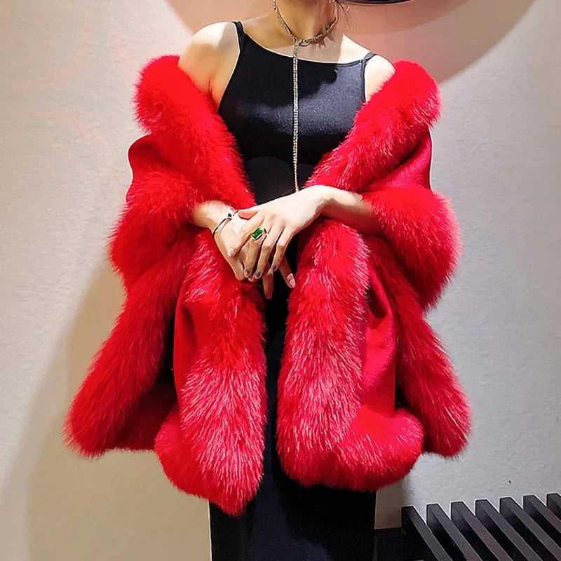 High Quality Wool Cape Real Fox Fur Trimming Shawls Elegant Wool Ponchos for Women
