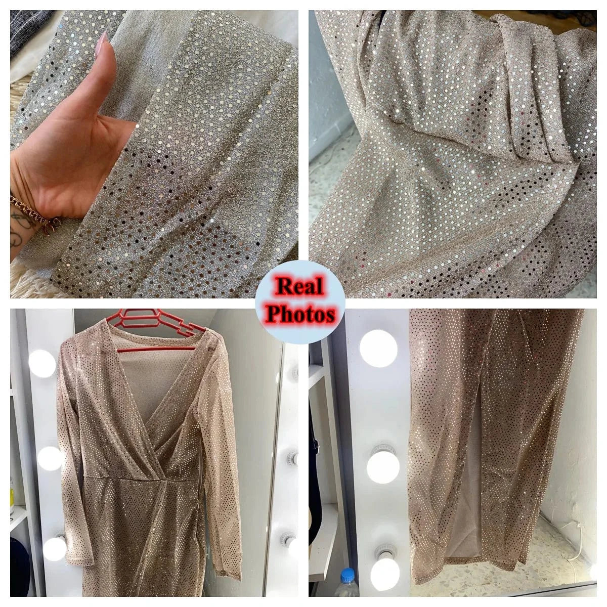 High Slit Shiny Sequin Dress Women Sexy V Neck Robe Club Party Dress Spring Autumn Hollow Out Slim Long Draped Dresses