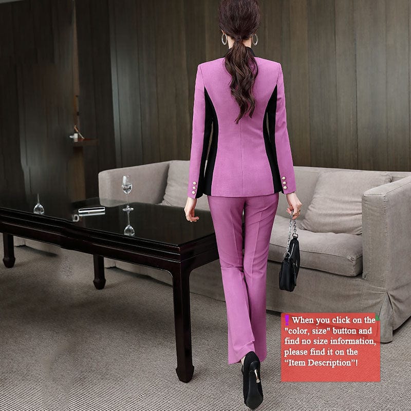 High Street Fashion Style 2 Piece Suit Set for Women Colorful Candy Color Contrast Pant Suits Office Lady Blazer with Trouser
