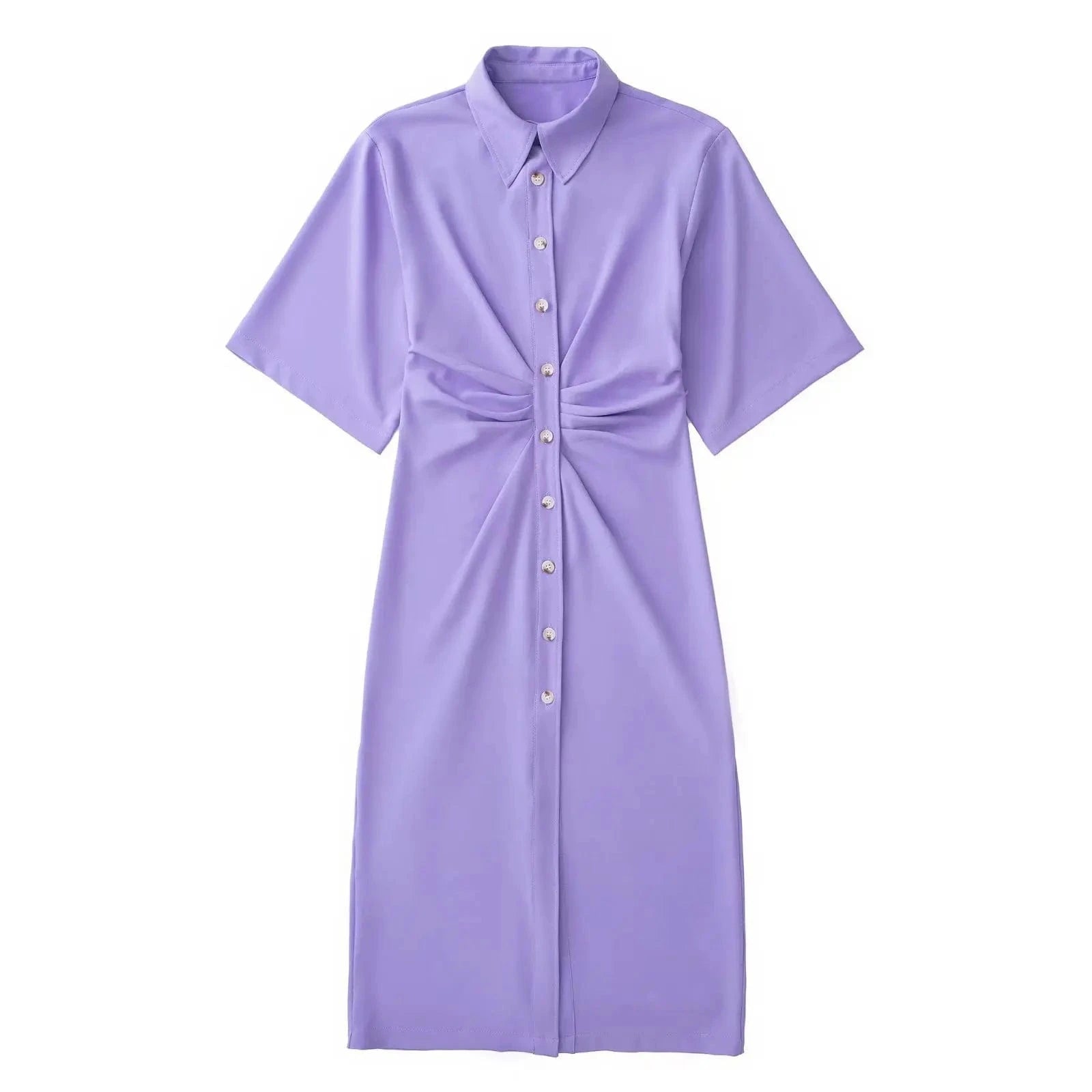 High Stretch Kimono Flared Short Sleeves Y2K Midi Casual Women Shirt Dress with Button Front Pleated Side Zipper