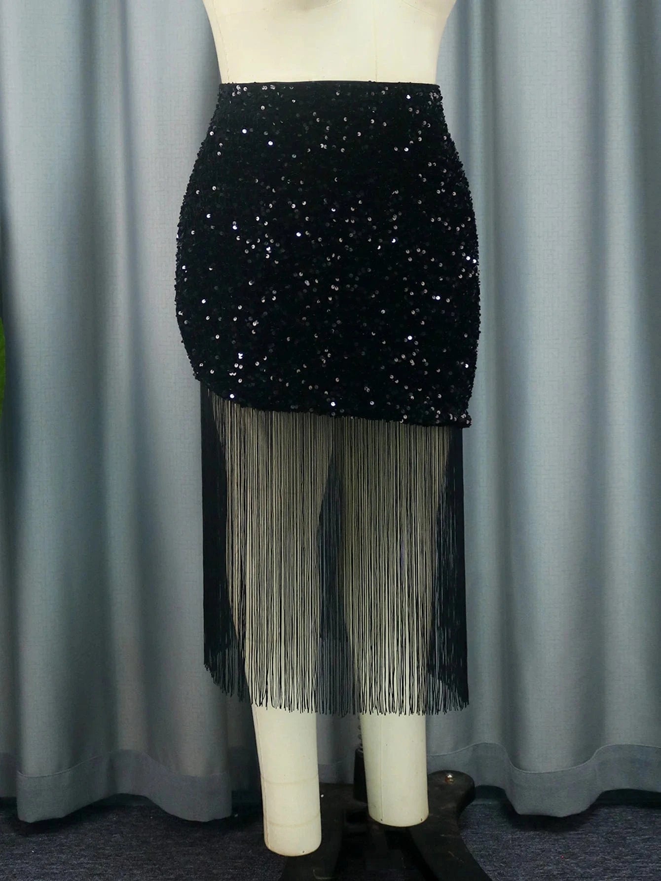 High Waist Clubwear Fall Tassel Patchwork Sequined Women AOMEI Skirts