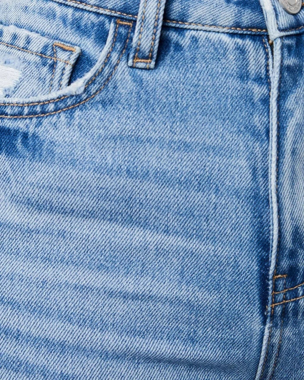 High Waist Distressed Wide Leg Ripped Jeans