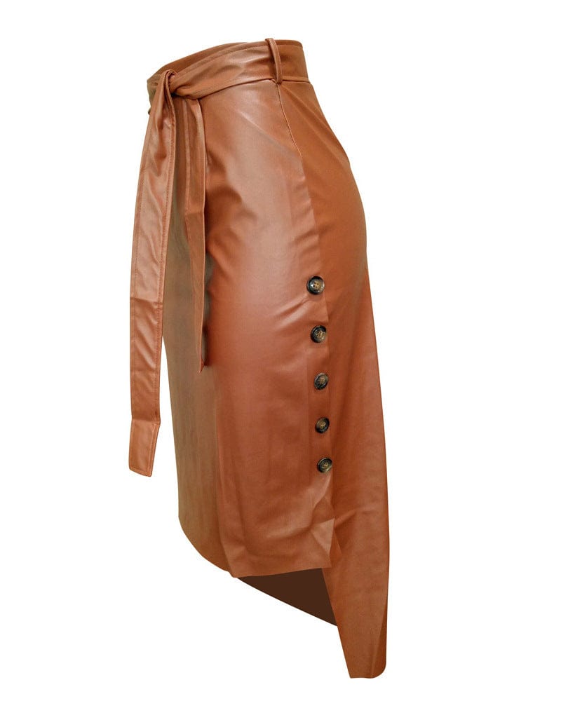 High Waist Faux Leather Skirt for Ladies Office Women Button Fit Pu Leather Skirts Bodycon Midi Split Pencil Skirt