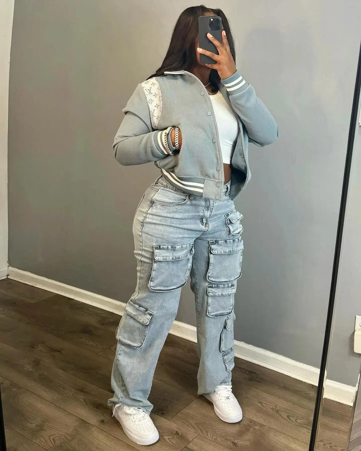 High Waist Multi Pocket Cargo Jeans for Women