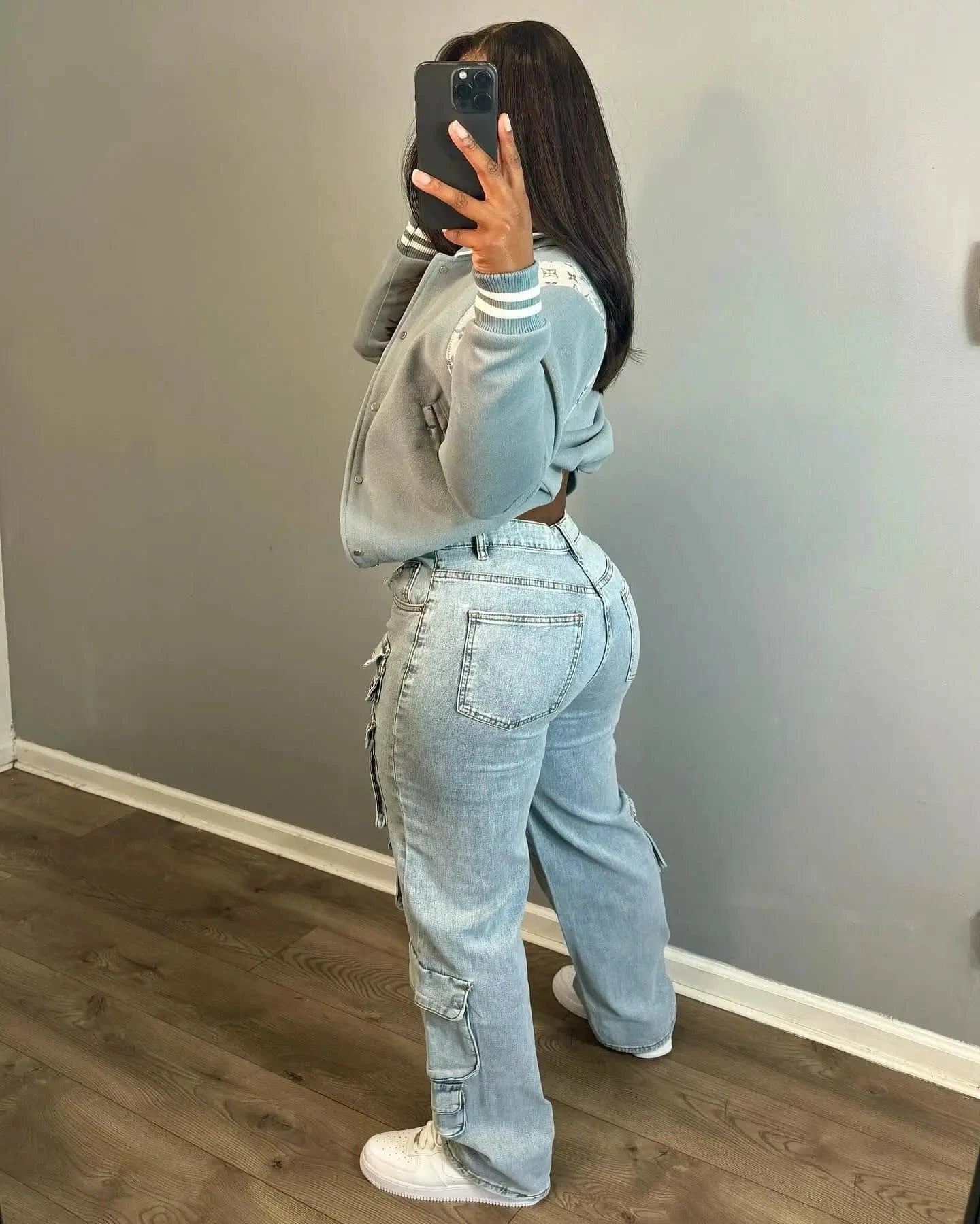 High Waist Multi Pocket Cargo Jeans for Women
