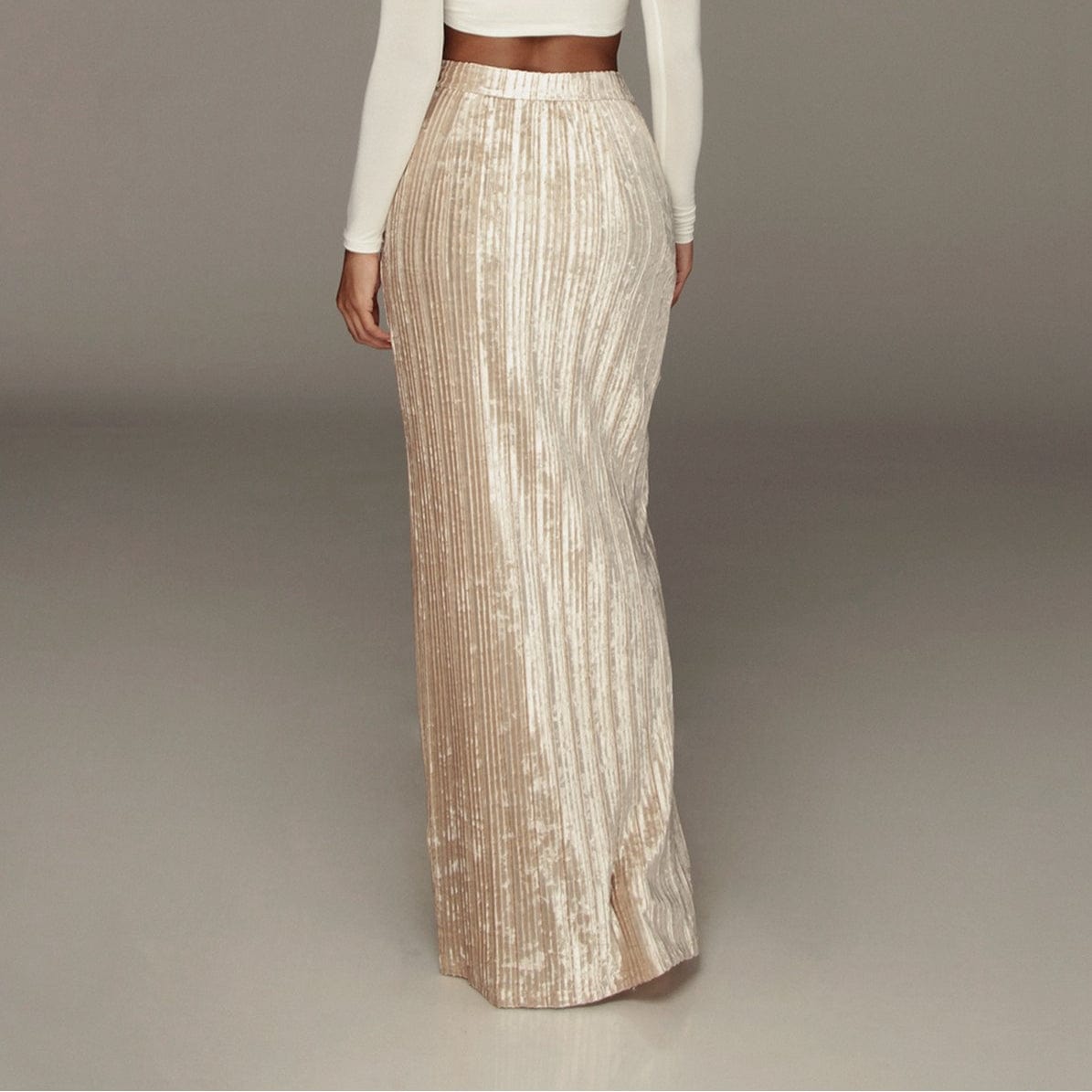 High Waist Split Ladies Office Skirts Pleated Green Long Skirt Maxi Skirt for Women