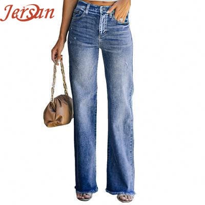 High Waist Straight Spandex Jeans pants Women Blue Casual Loose Wide Leg Spandex Jeans pants Trousers Striped Palazzo Pants