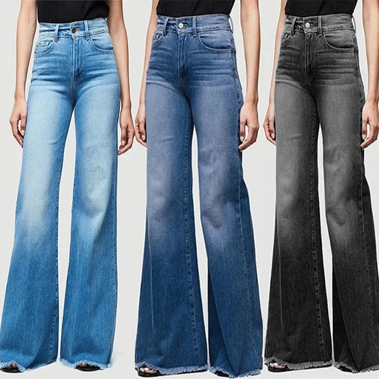 High Waist Wide Leg Flared Denim Jeans