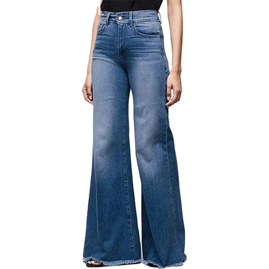 High Waist Wide Leg Flared Denim Jeans