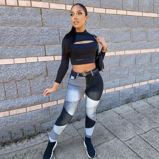 High Waist Women Bottom Skinny Jeans Patchwork Streetwear Pants Tight Trousers Women Slim Denim Jeans 2022 New Casual Jean Pant