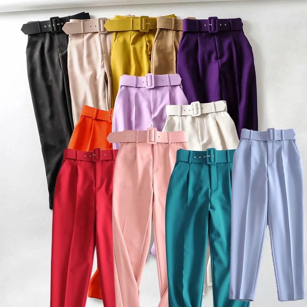 High waist women harem suit pants with matching belt casual formal office trousers for ladies