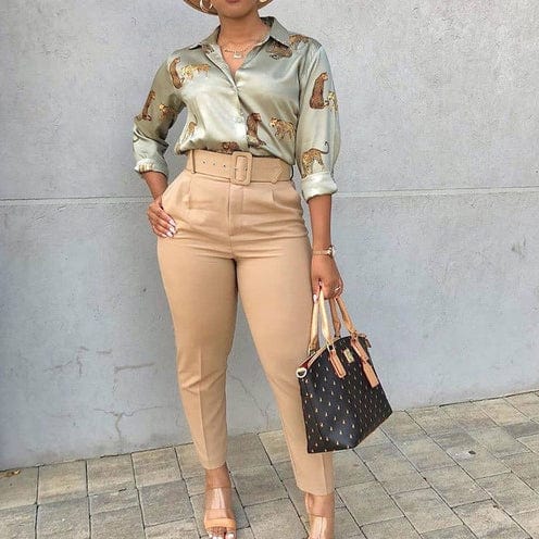 High waist women harem suit pants with matching belt casual formal office trousers for ladies