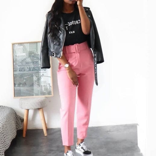 High waist women harem suit pants with matching belt casual formal office trousers for ladies
