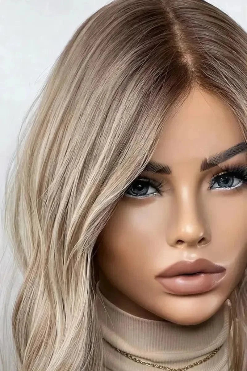 Highlight Ash Blonde Human Hair Wigs Natural Wave Ombre Blonde Colored HD Transparent Lace Front Wigs Glueless European Lace Wig